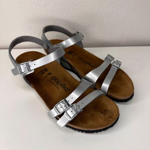Papillio by Birkenstock Lana Wedge Sandal Size 38 / US 7 Silver Metallic - Picture 2 of 8